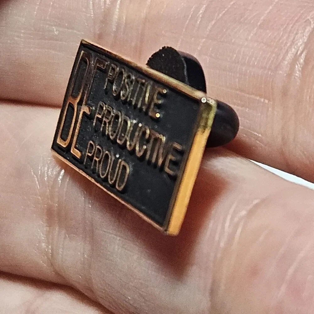 Be Positive Productive Proud Pin Black & Gold Tone